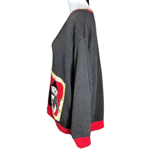 Vintage 90s Snowman Ugly Christmas Sweater Grandmacore Cardigan. L/XL Maximalist - Picture 3 of 8